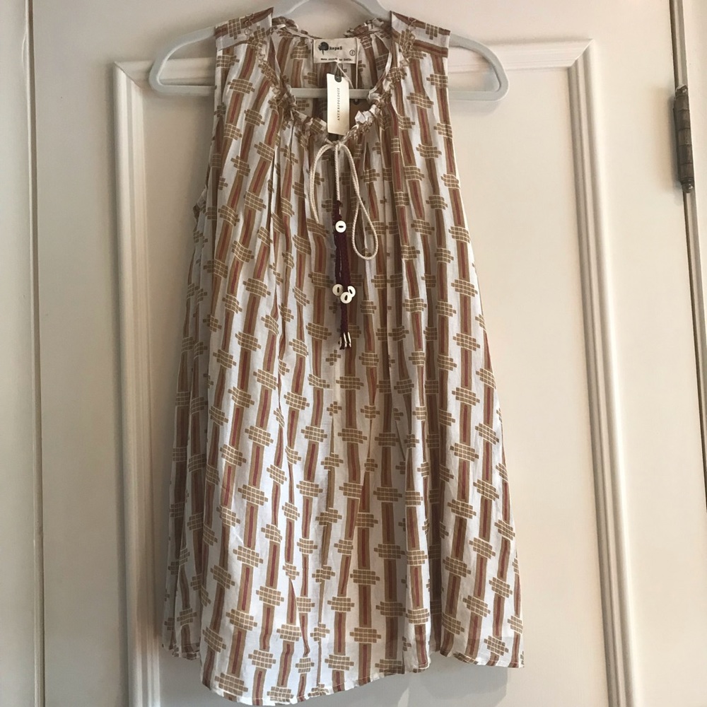 Anthropologie sleeveless blouse w/tassel ties